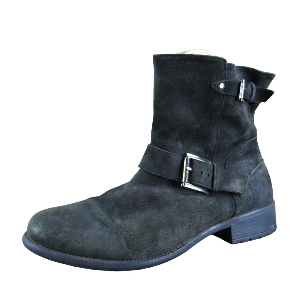 Clarks Black Suede Ankle Boots Women 8 Buckle Strap Low Heel Casual Comfort